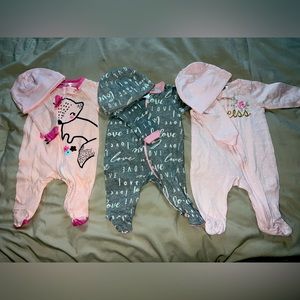 Newborn footed onesie with hat